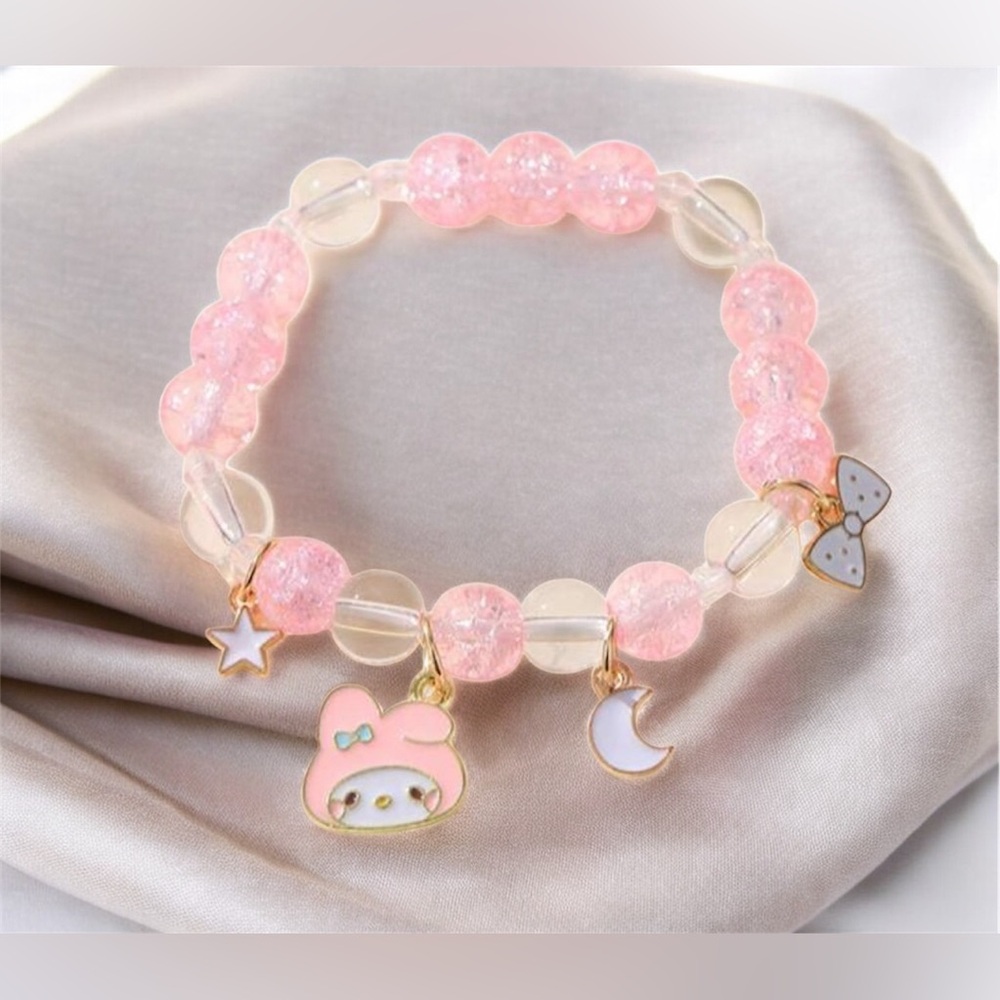 Melody Pink Beaded Kids Bracelet with Charms